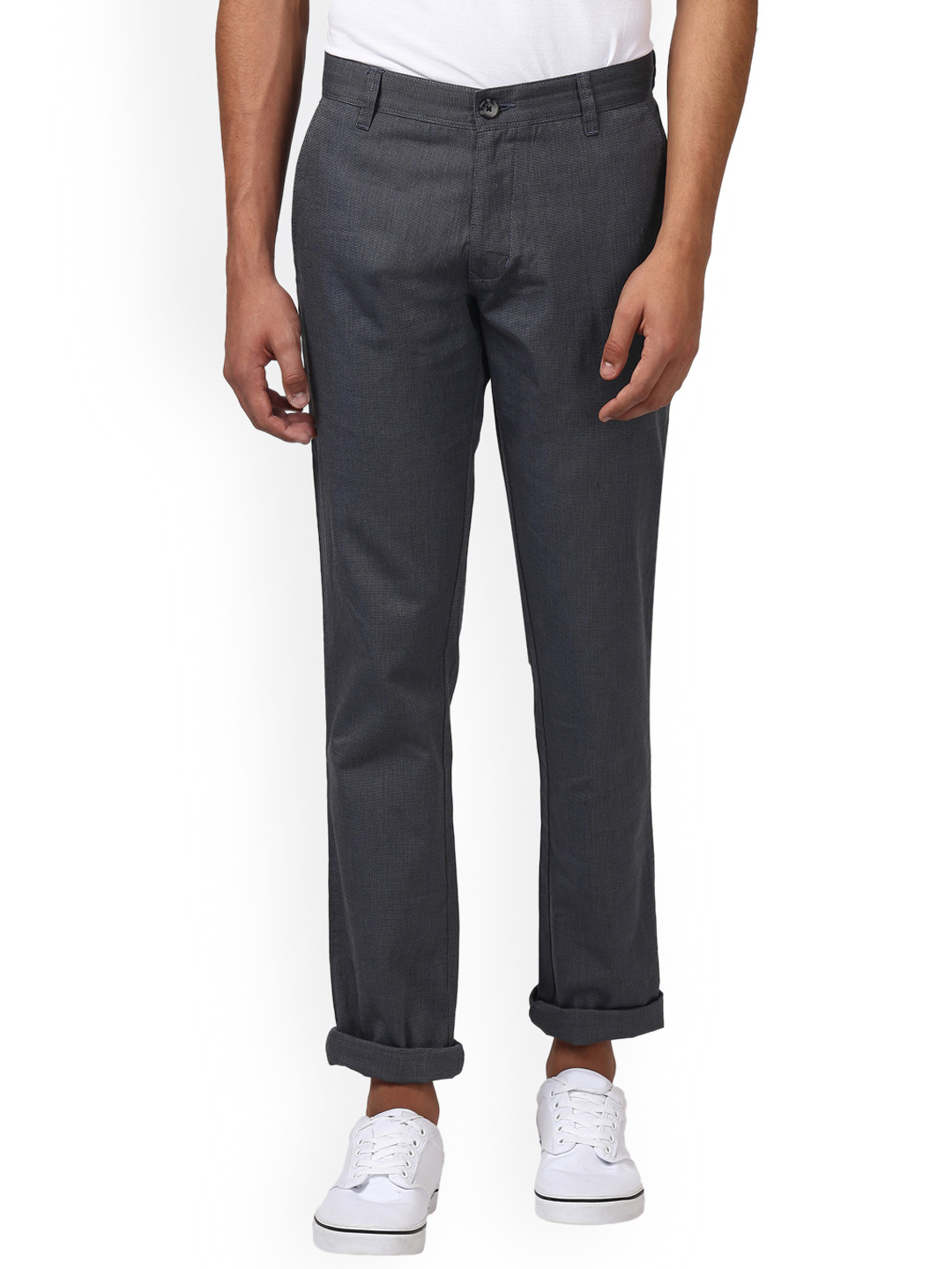 Buy Parx Men Grey Tapered Fit Solid Regular Trousers - Trousers for Men ...