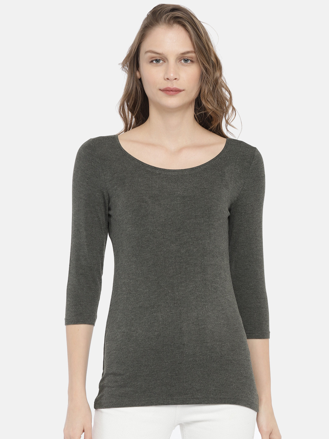 Buy CODE By Lifestyle Women Charcoal Grey Solid Top Tops for Women