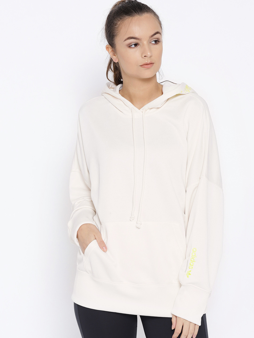 Buy ADIDAS Originals Cream Coloured Solid Hooded Sweatshirt