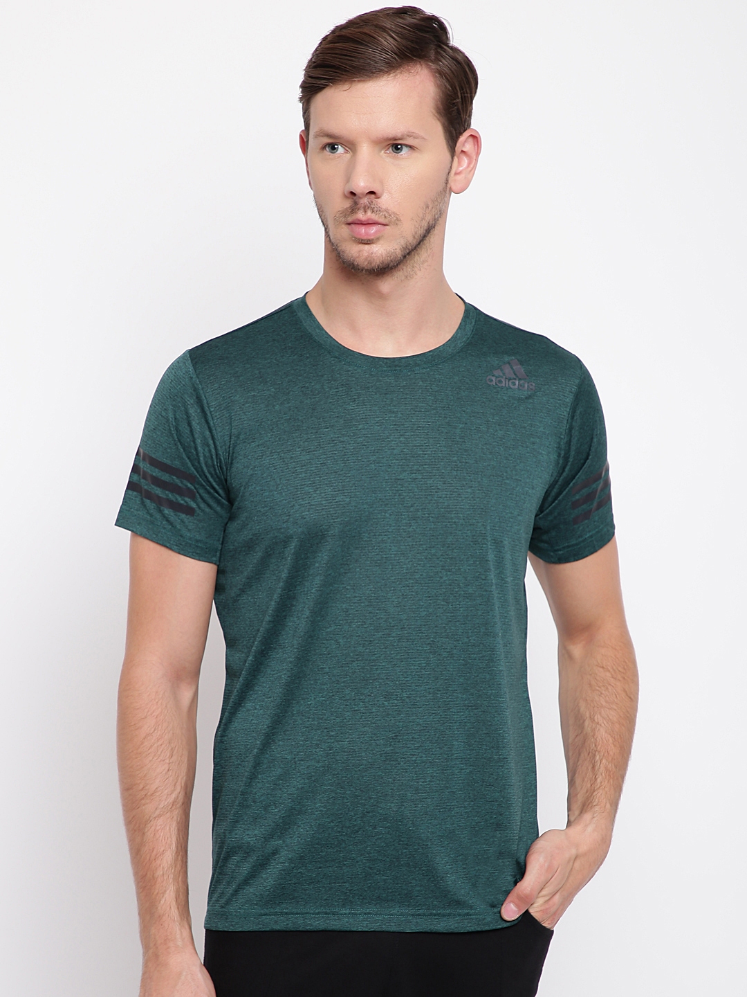 Buy Adidas Men Green Freelift Climacool Solid Round Neck Training T ...