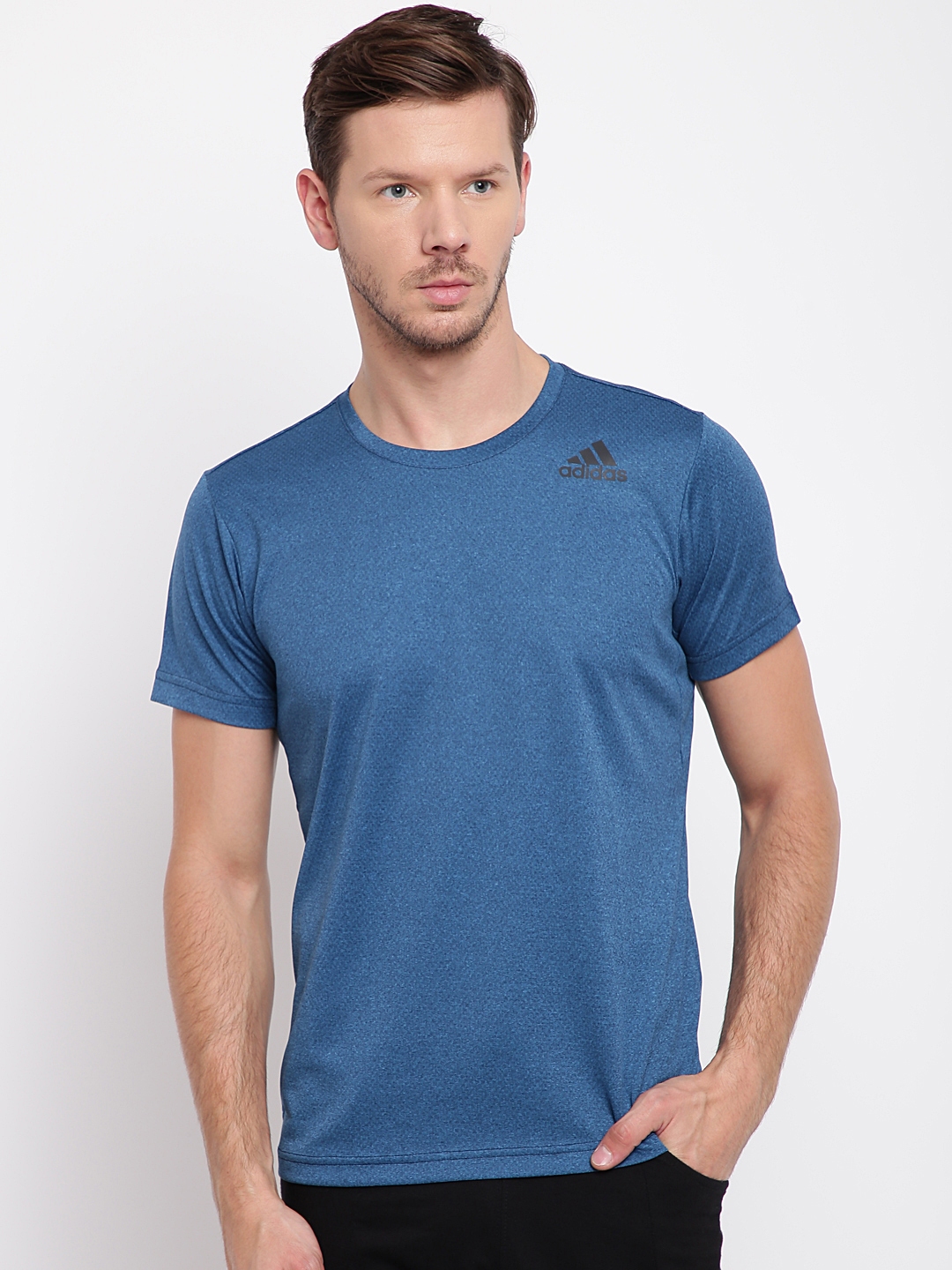 Buy ADIDAS Men Teal Blue Freelift Climalite Solid Round Neck Training T ...