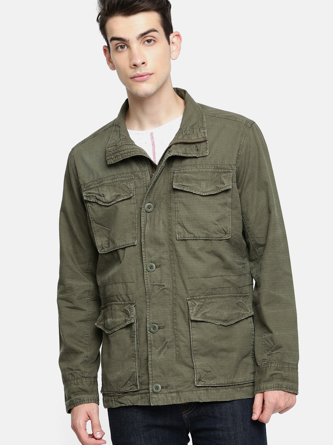 Buy AMERICAN EAGLE OUTFITTERS Men Olive Green Solid Tailored Jacket