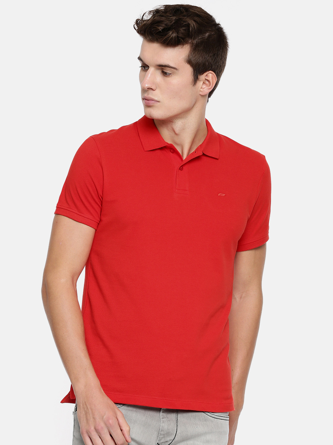 Buy Jack & Jones Men Red Solid Polo Collar T Shirt ...