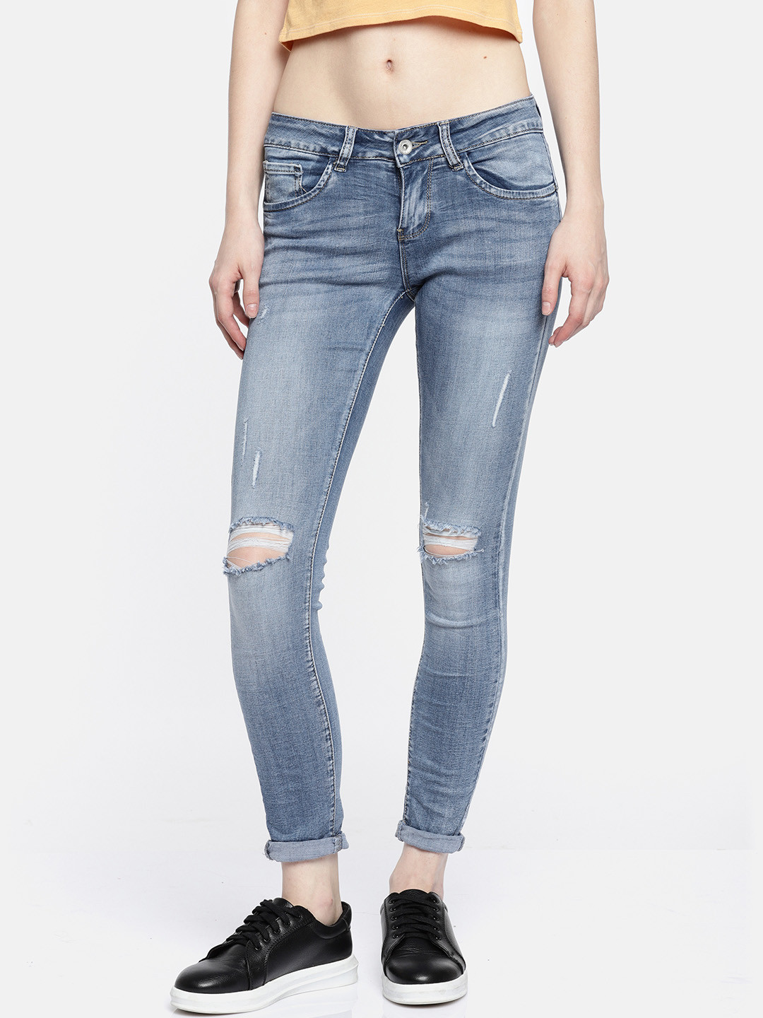 Buy Deal Jeans Women Blue Slim Fit Mid Rise Mildly Distressed Jeans