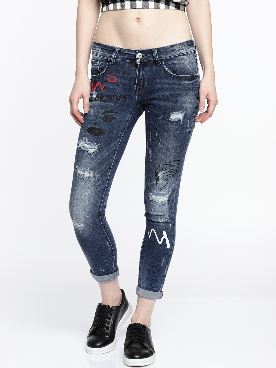 Buy Deal Jeans Women Blue Slim Fit Mid Rise Mildly Distressed