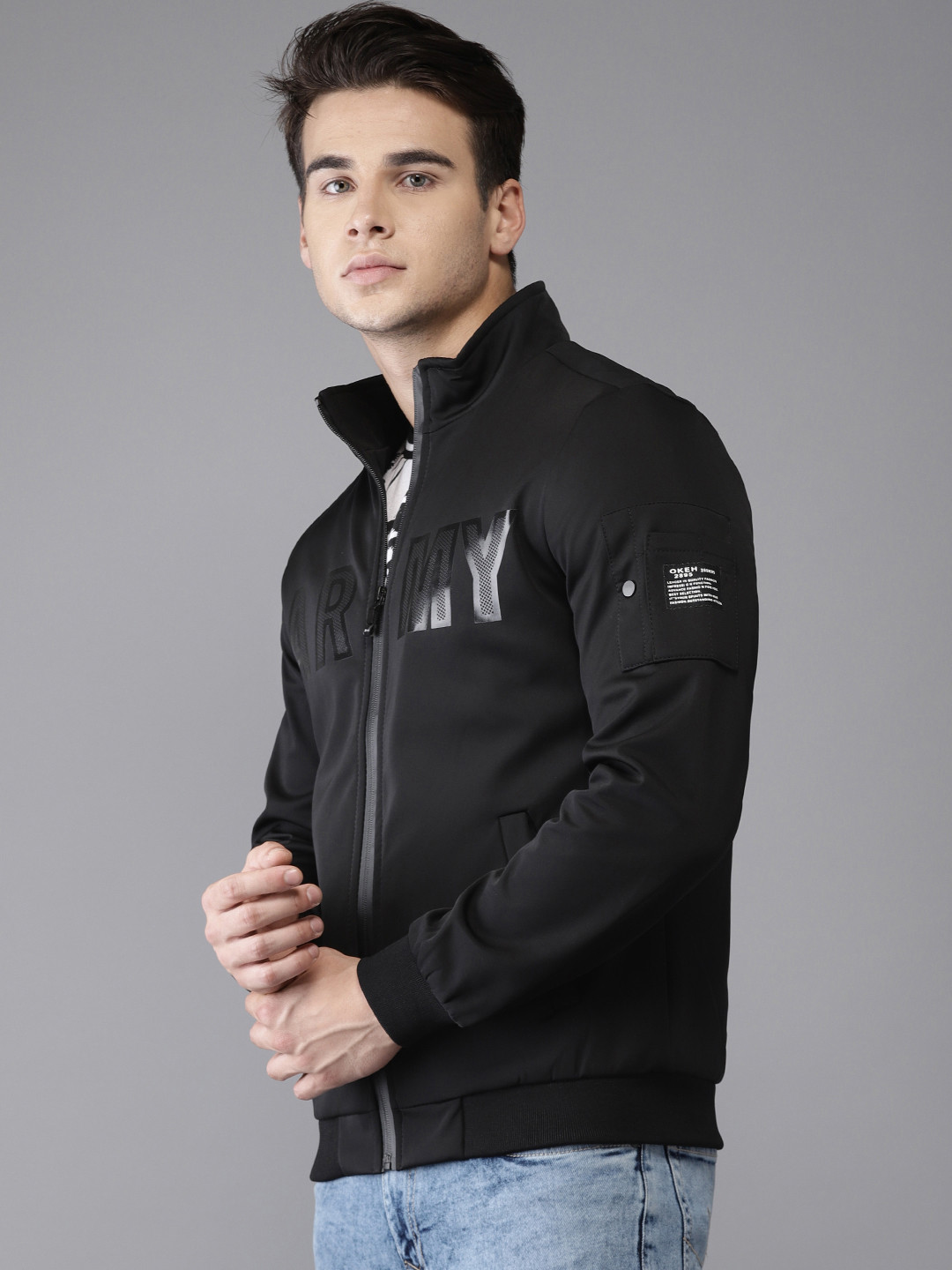 Buy The Indian Garage Co Men Black Printed Bomber - Jackets for Men 7102925 | Myntra