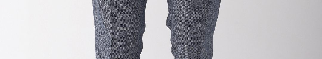 Buy SELECTED Men Navy Blue Slim Fit Self Design Formal Trousers ...