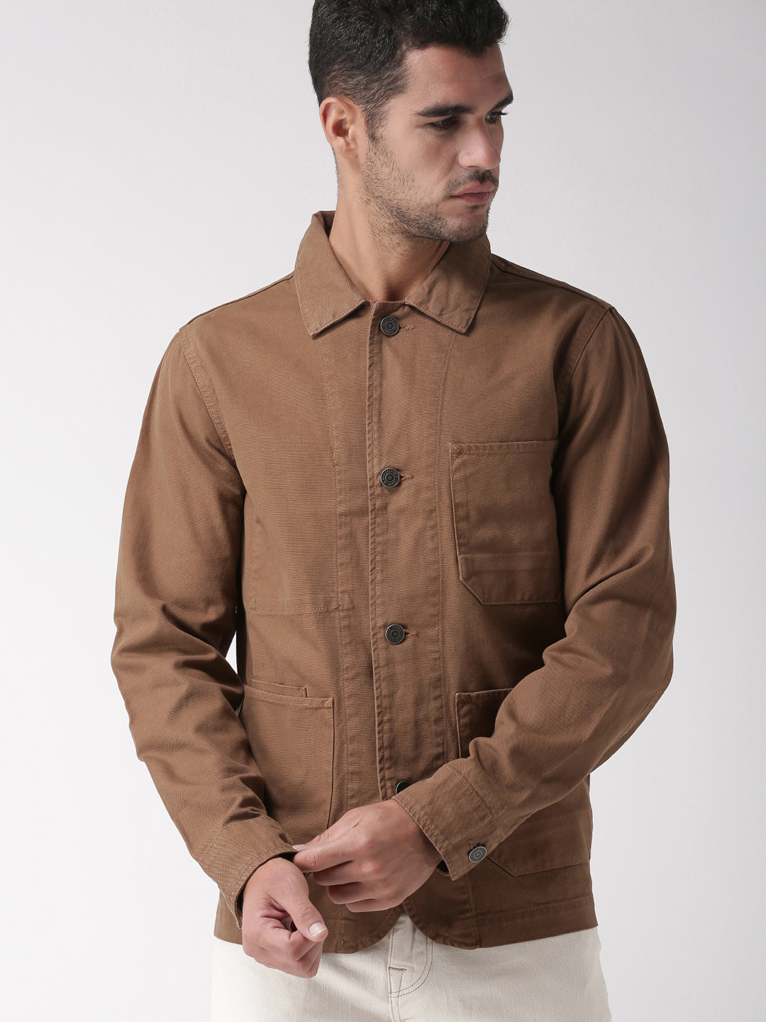 Buy SELECTED Men Brown Solid Denim Jacket Jackets for Men 7104447