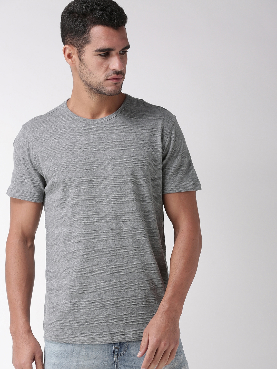 Buy SELECTED Men Grey Solid Round Neck Pure Cotton T Shirt - Tshirts ...