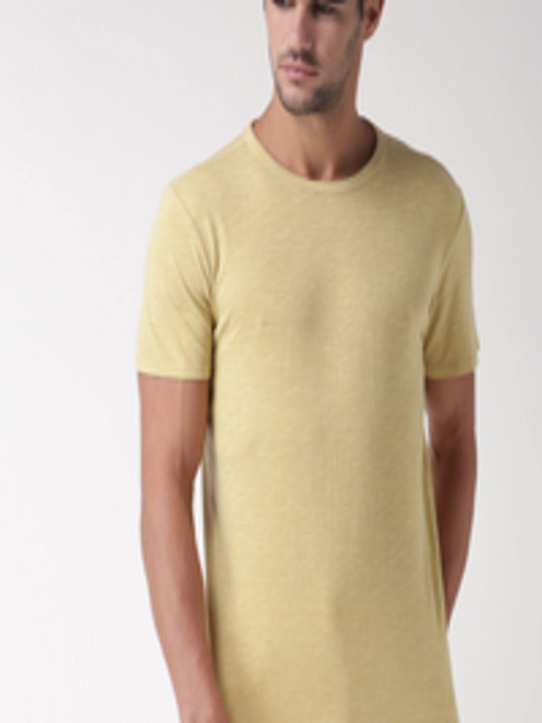 Buy SELECTED Men Mustard Yellow Solid Round Neck Pure Cotton T Shirt ...