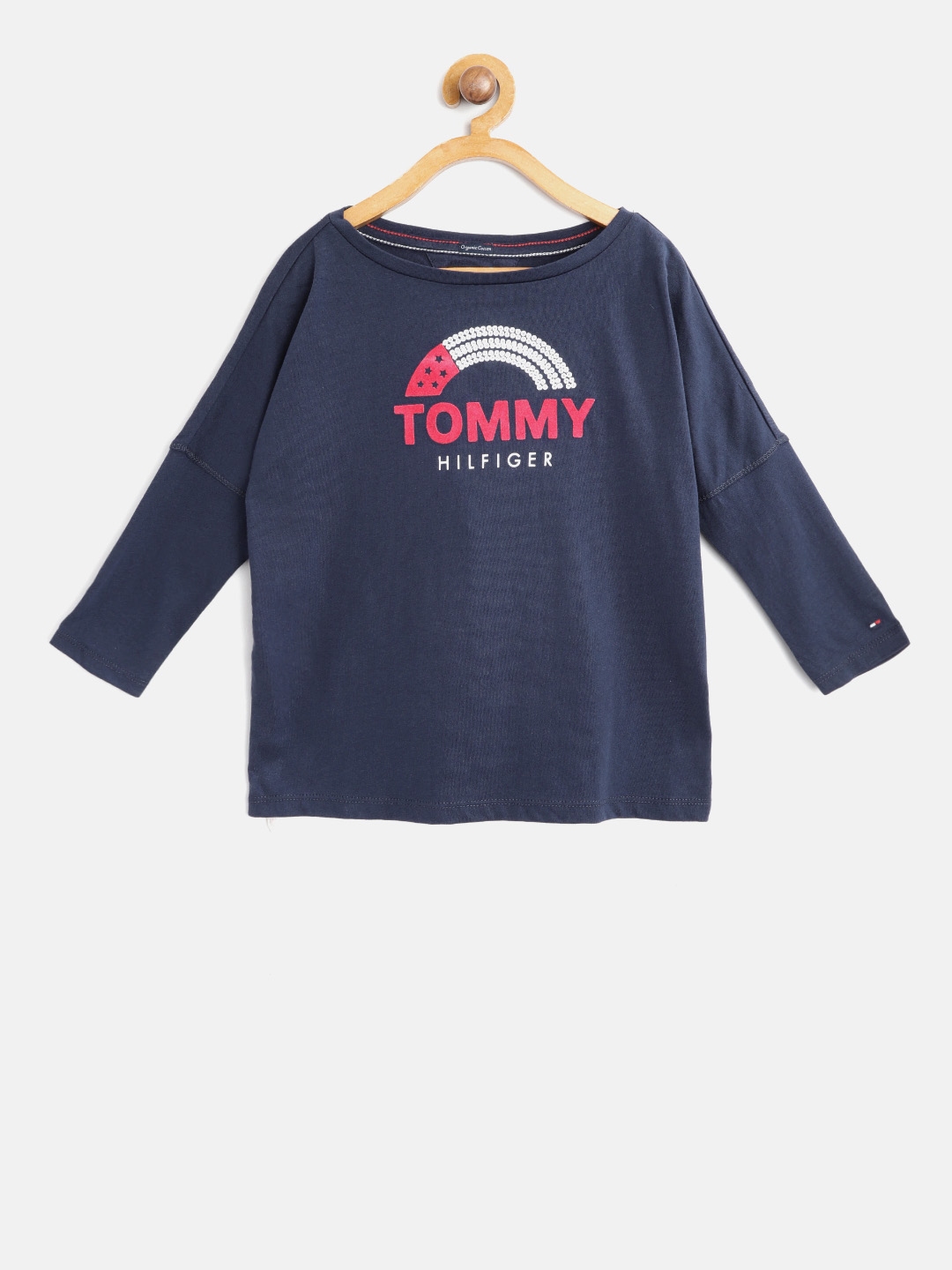 Buy Tommy Hilfiger Girls Navy Blue Printed Pure Cotton Top - Tops for ...
