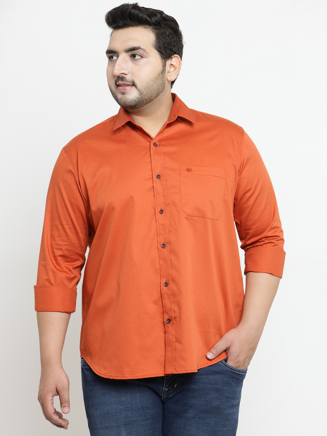 Buy PlusS Men Rust Orange Comfort Regular Fit Solid Casual Shirt ...