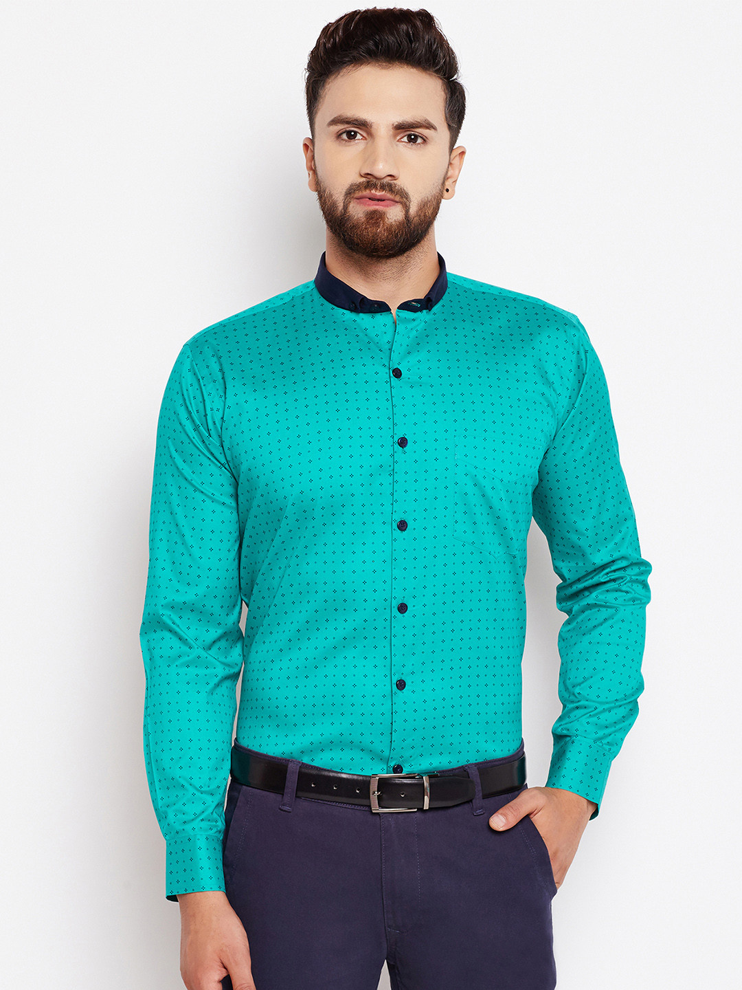 Buy Hancock Men Sea Green Slim Fit Printed Formal Shirt Shirts for
