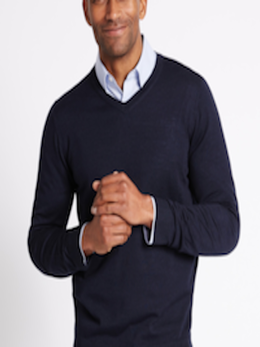 Buy Marks & Spencer Men Navy Blue Solid Pullover - Sweaters for Men ...