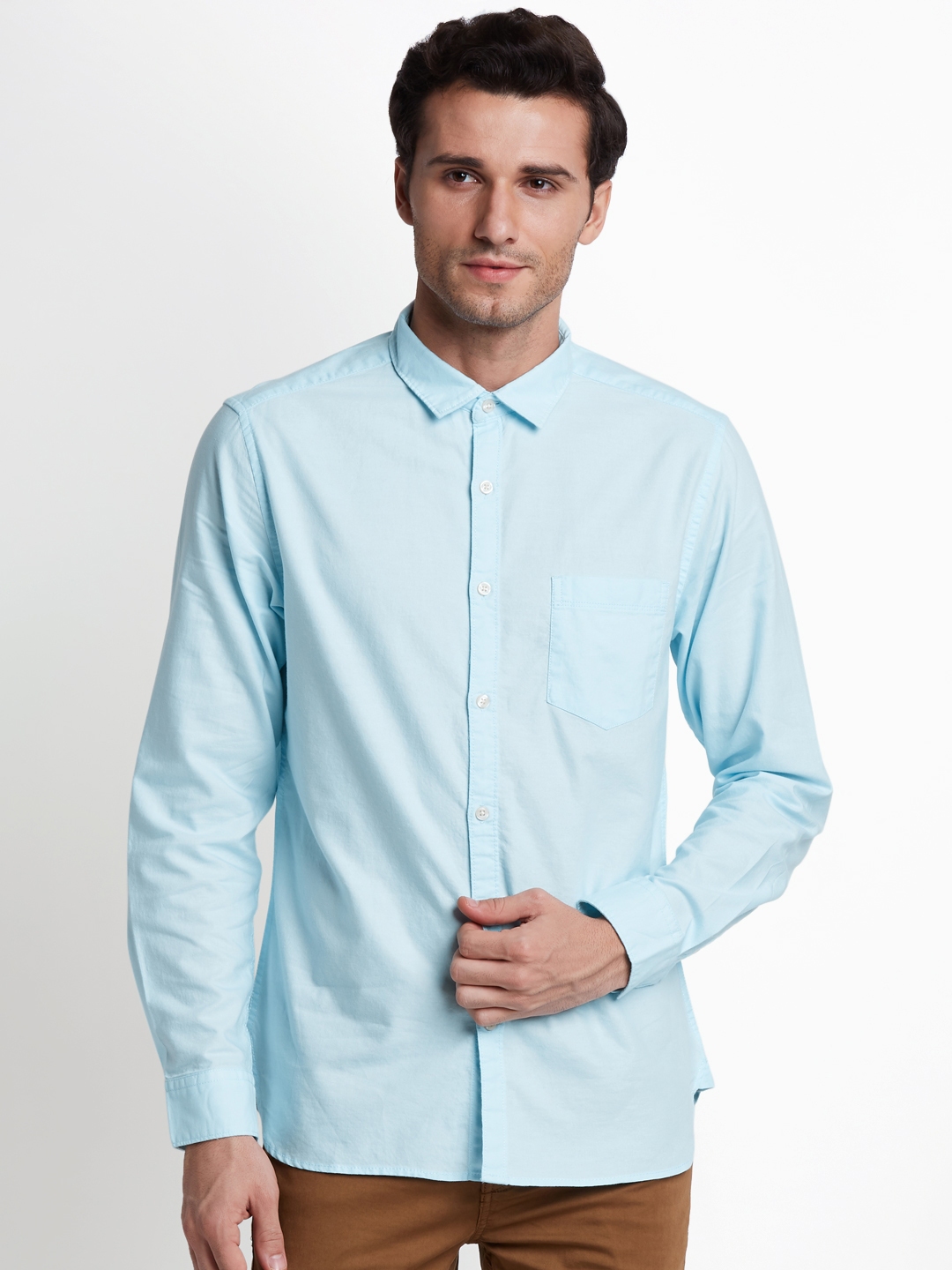 Buy Spiritus By Pantaloons Men Blue Regular Fit Solid Casual Shirt ...