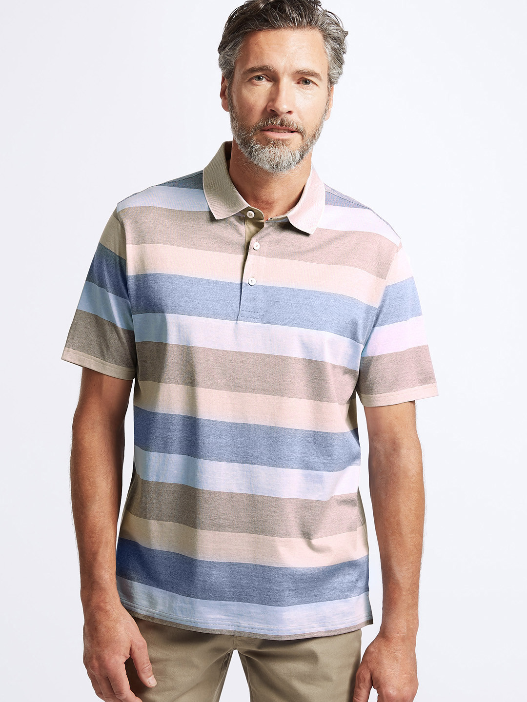 Buy Blue Harbour Men Blue Striped Polo Collar Pure Cotton T Shirt
