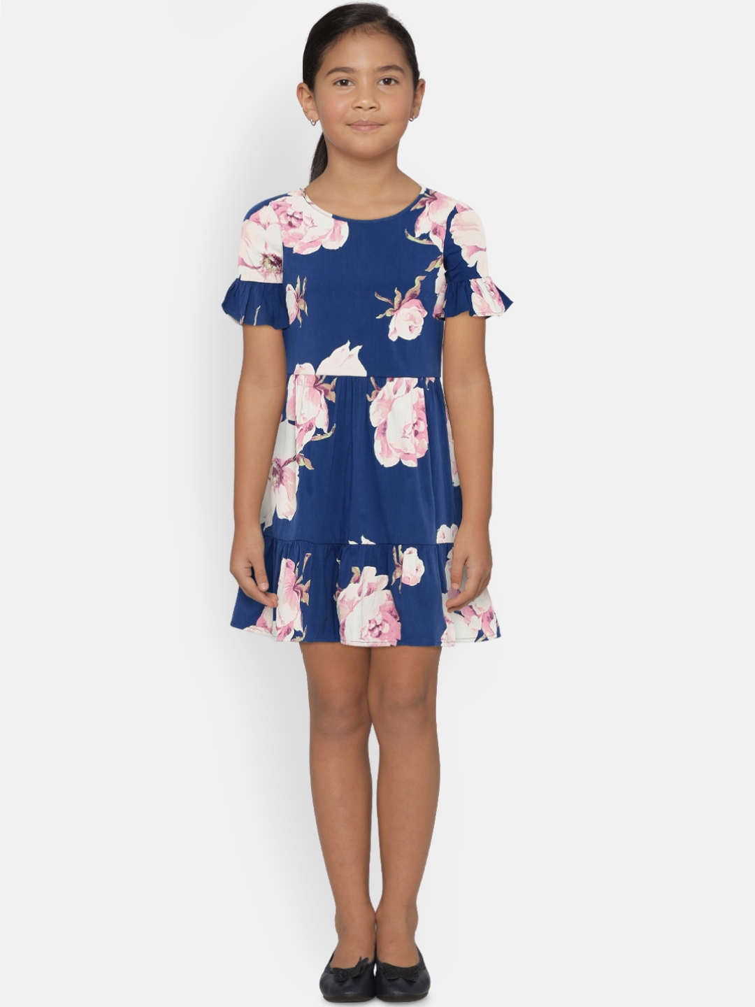 Buy GAP Girls' Navy Blue Floral Bell Sleeve Tiered Dress - Dresses for ...
