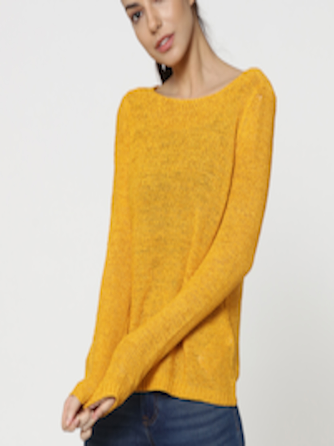 Buy ONLY Women Mustard Yellow Solid Pullover - Sweaters for Women ...