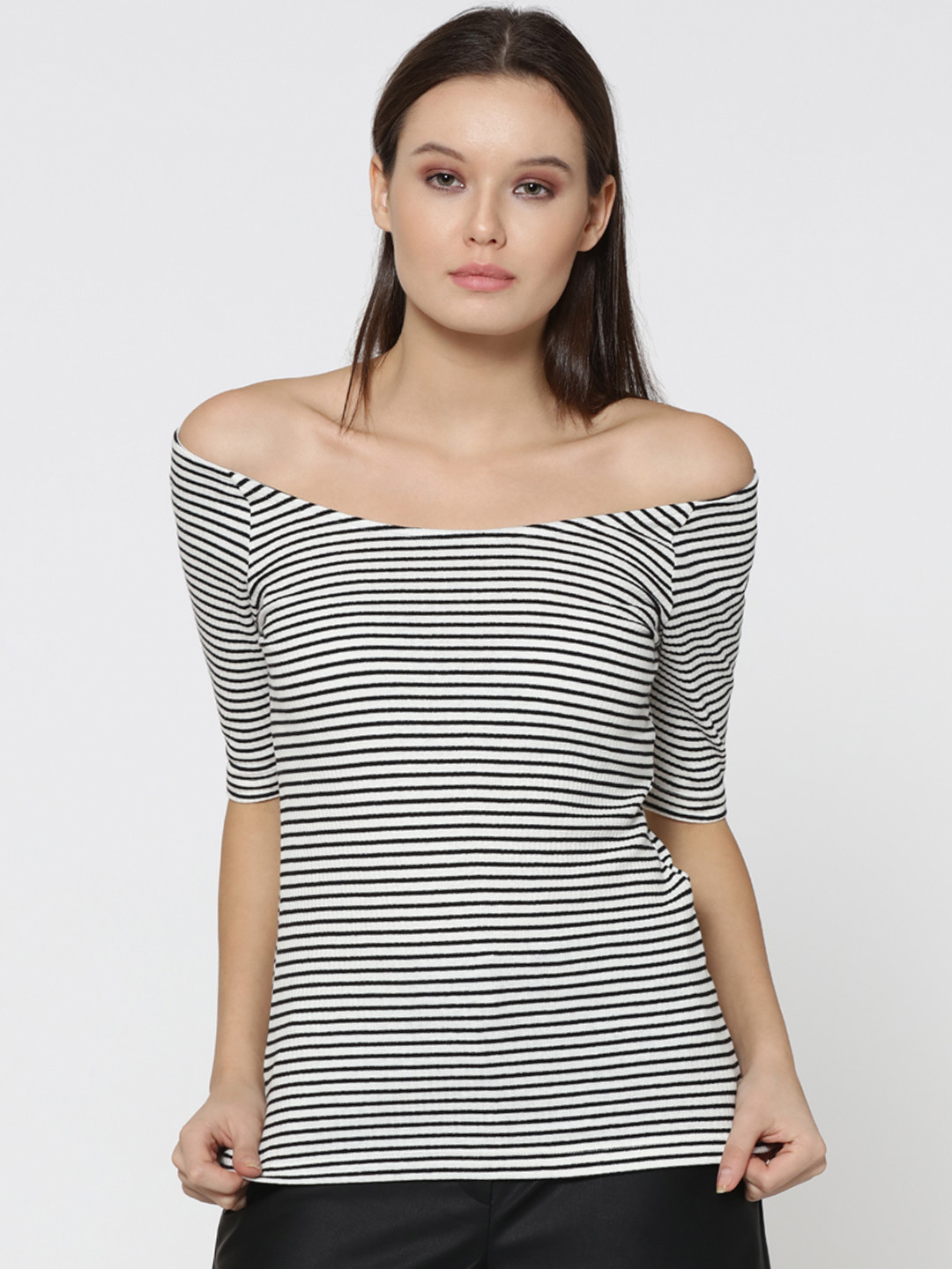 Buy ONLY Women Black & White Striped Bardot Top Tops for Women