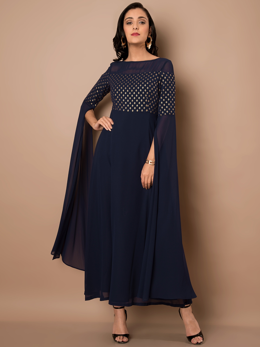 Buy Indya Women Navy Blue Printed Maxi Dress Dresses For Women 7118428 Myntra 5624