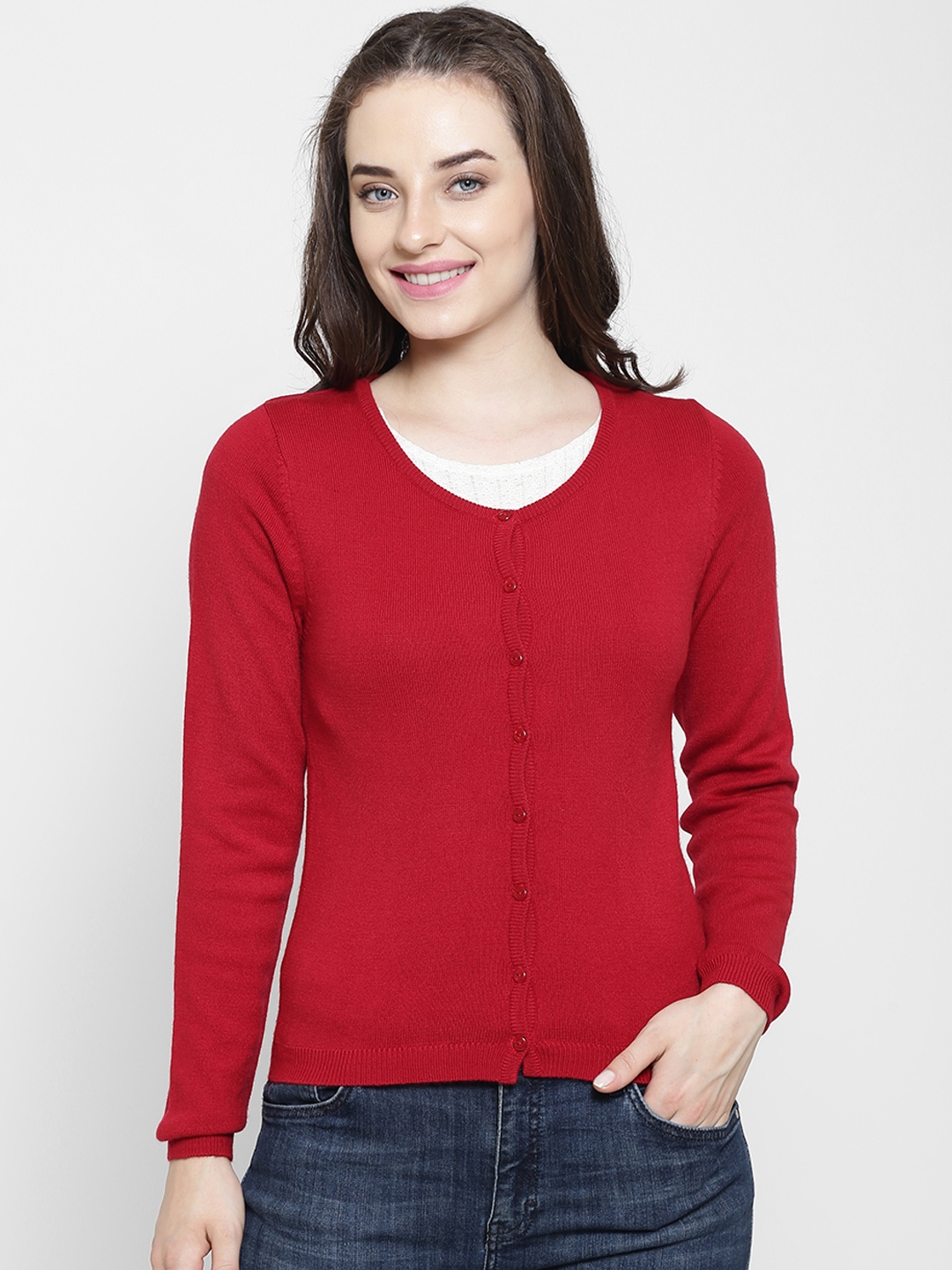 Buy Madame Women  Red  Solid Cardigan  Sweaters for Women  