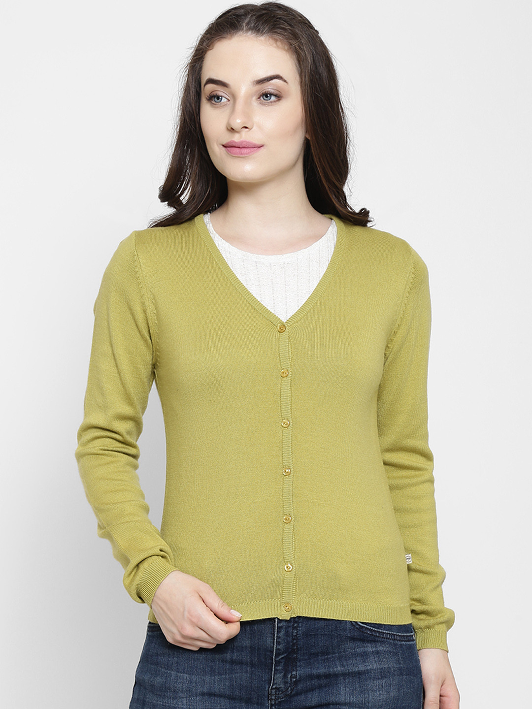 Buy Madame Women Lime Green Solid Cardigan Sweaters for Women 7119326 Myntra
