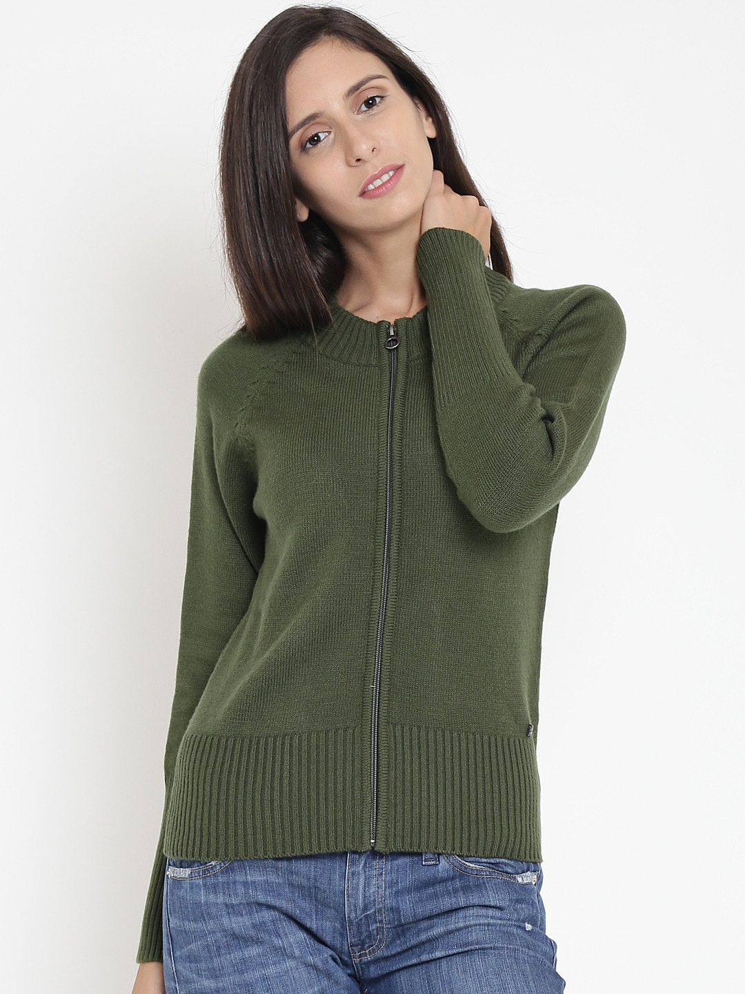 Buy Madame Women Olive Green Solid Cardigan Sweaters for Women