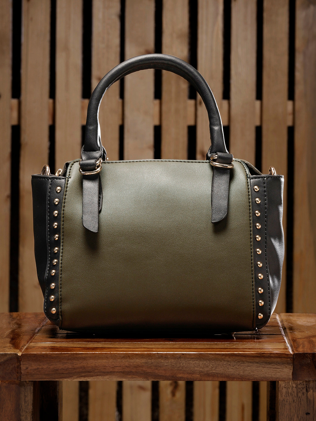 Buy Roadster Olive Green & Black Colourblocked Handheld Bag Handbags