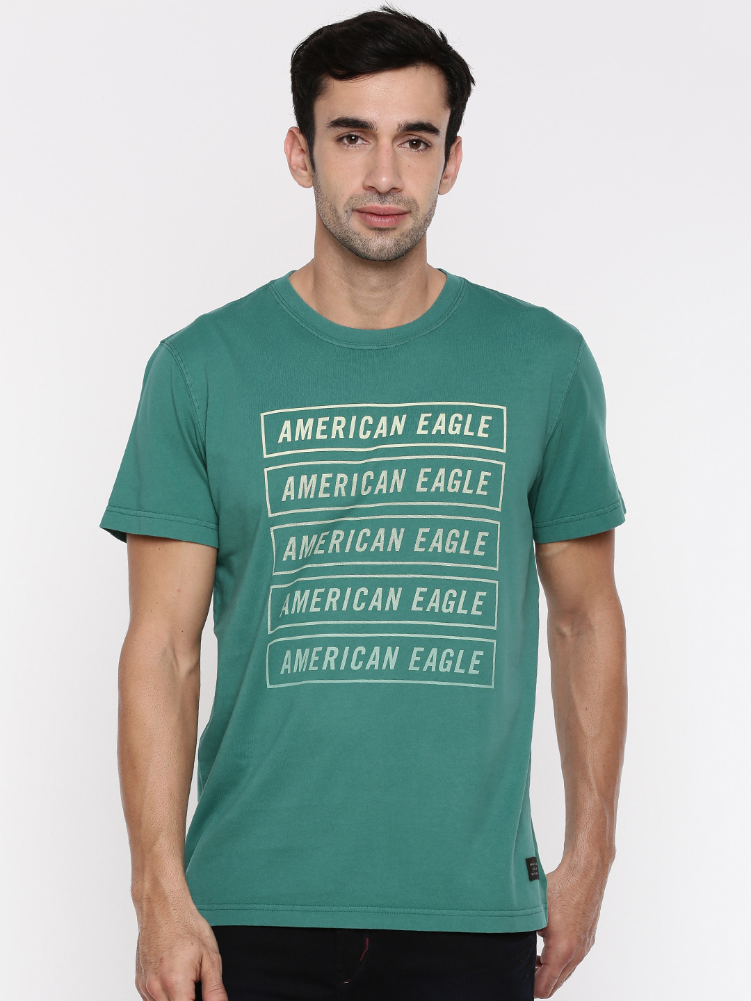 Buy AMERICAN EAGLE OUTFITTERS Men Green Printed Round Neck T Shirt