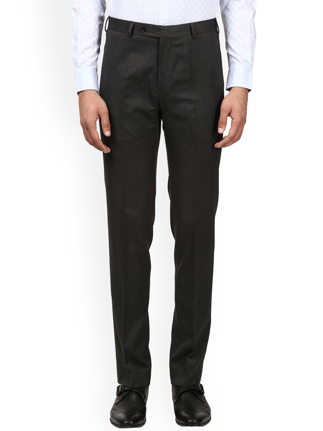 Buy Raymond Men Charcoal Regular Fit Self Design Formal Trousers