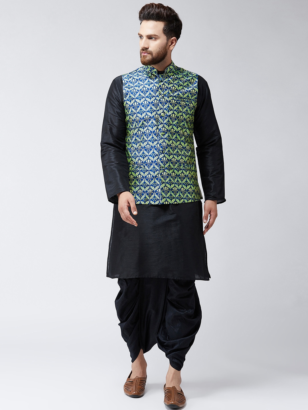 Set Kurta Dhoti Uomo In Seta Dupion Oro - Sojanya - 2