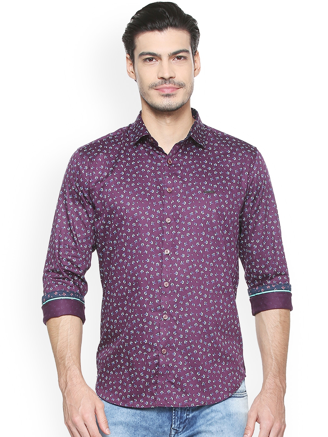 Buy V Dot Men Purple Slim Fit Printed Casual Shirt - Shirts for Men ...
