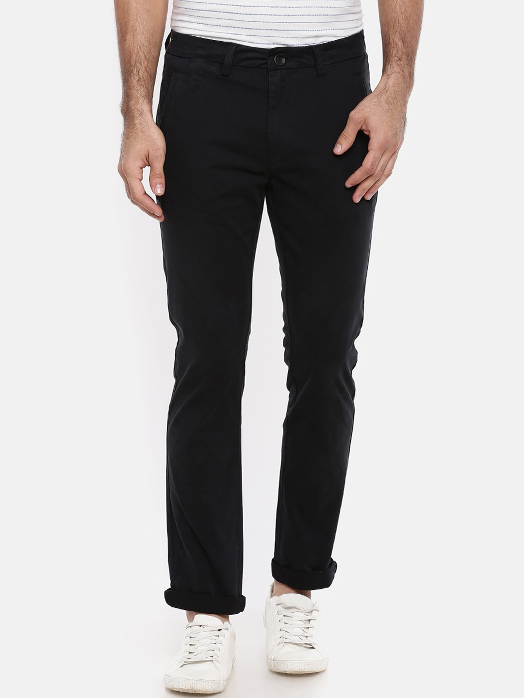 Buy Breakbounce Men Black Slim Fit Solid Chinos - Trousers for Men ...