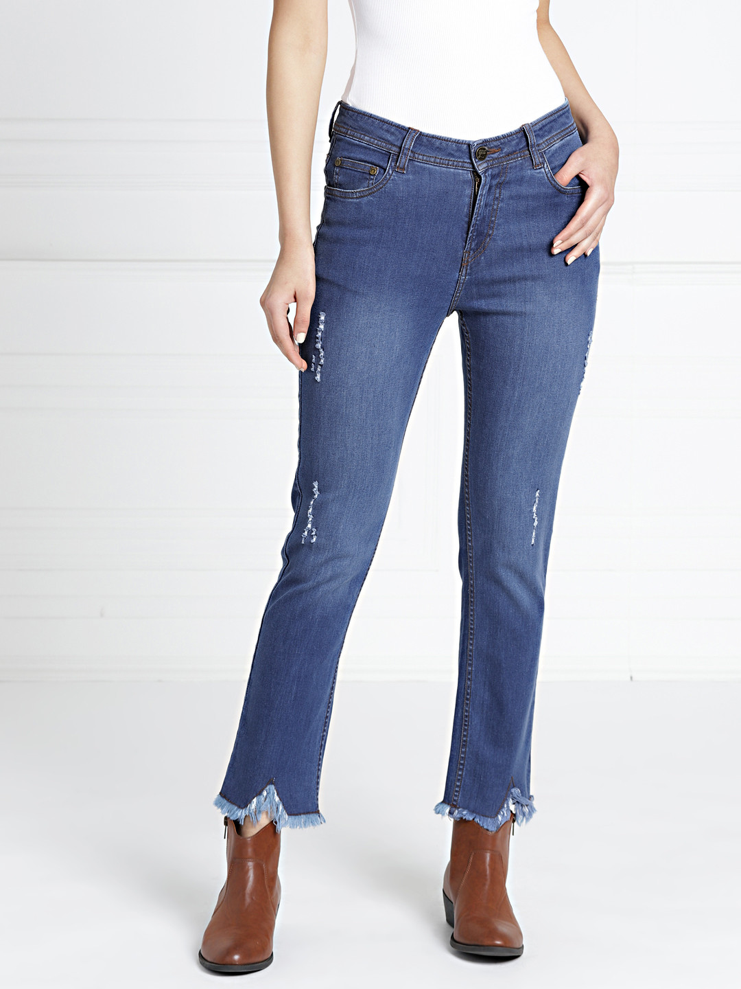 Buy All About You Women Blue Straight Fit Low Distress Stretchable