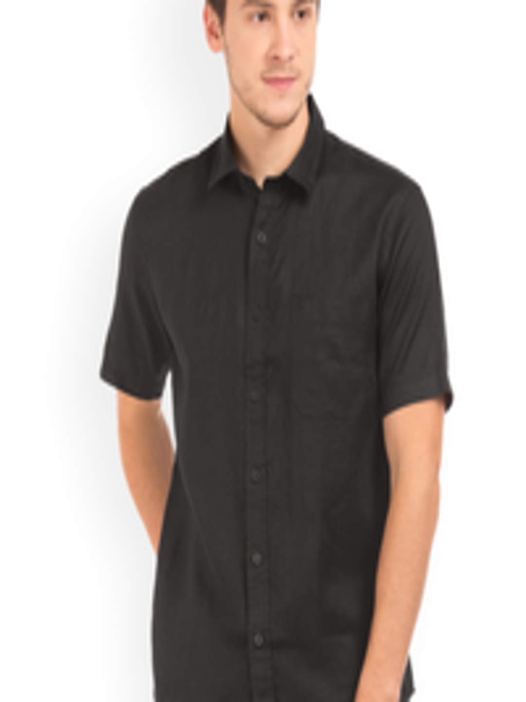 Buy IZOD Men Black Regular Fit Solid Casual Shirt - Shirts for Men ...