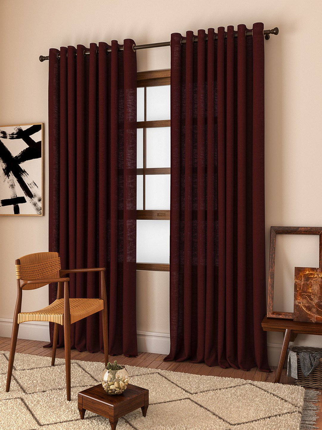 Buy CURTAIN LABEL Set Of 2 Maroon Long Door Curtains Curtains And