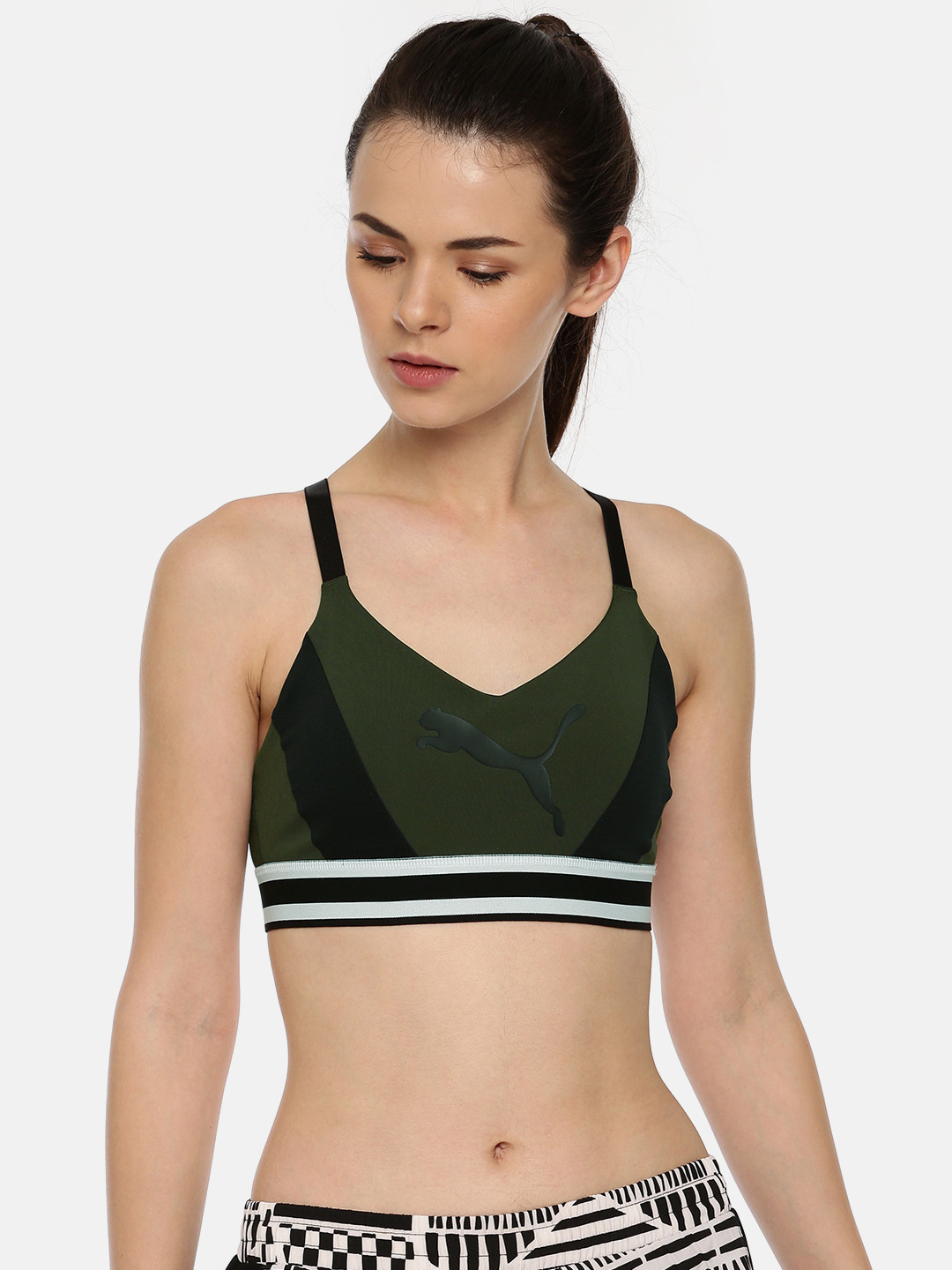 Buy Puma Olive Green Logo Bra M Sports Bra 51699504 Bra for Women