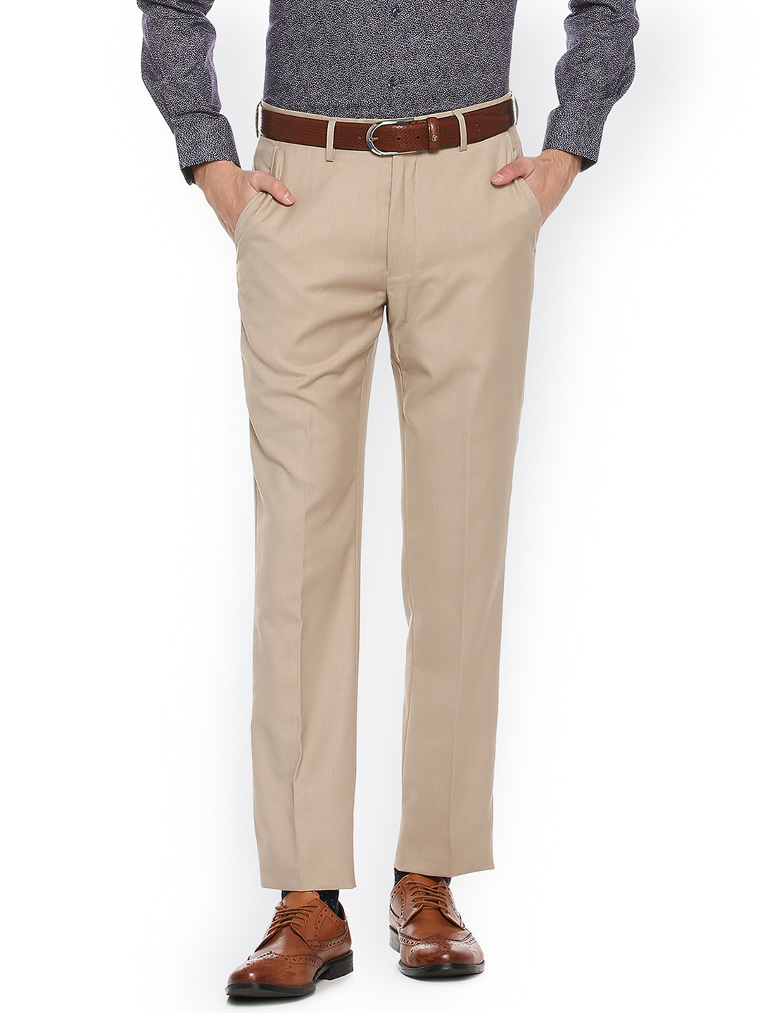 Buy Peter England Men Beige Slim Fit Solid Regular Trousers Trousers