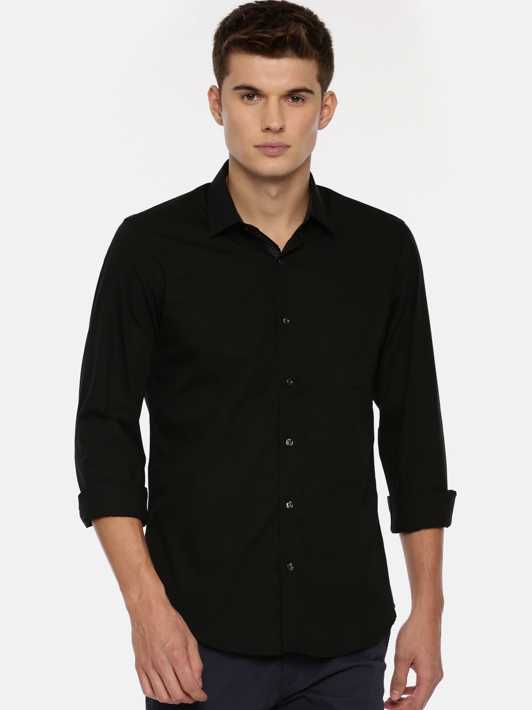 Buy Peter England Casuals Men Black Slim Fit Solid Casual Shirt ...