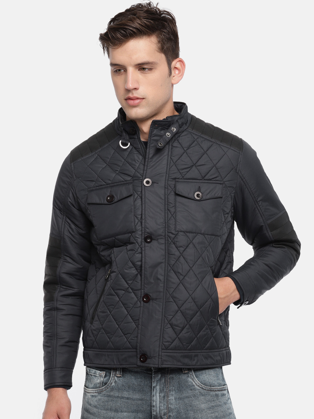 Buy Peter England Men Navy Blue Solid Quilted Jacket Jackets for Men