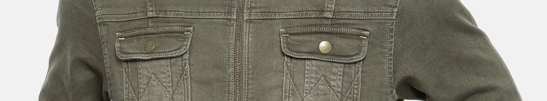 Buy Wrangler Men Olive Green Solid Denim Slim Fit Jacket - Jackets for ...