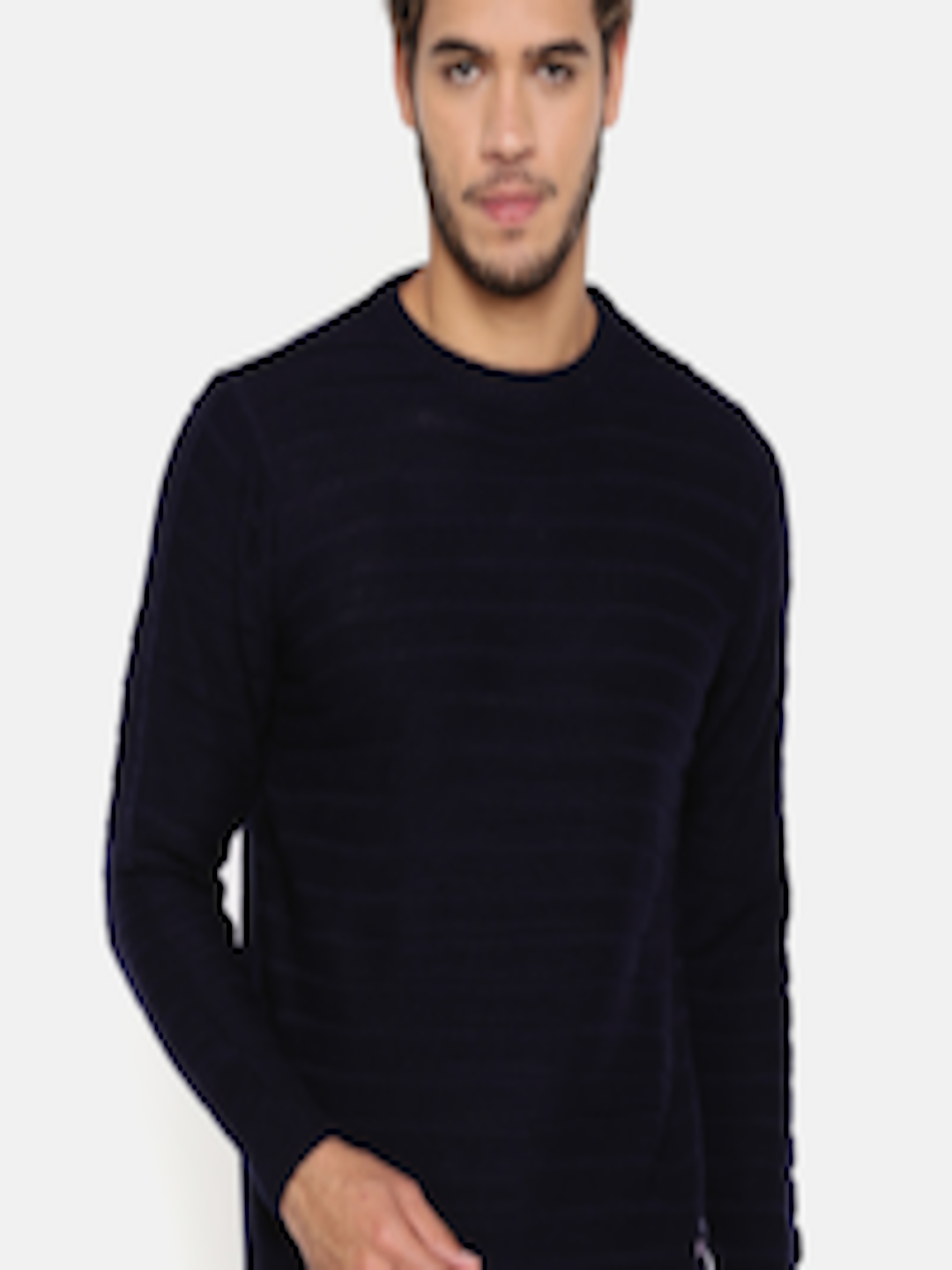 Buy Wrangler Men Navy Blue Self Design Pullover - Sweaters for Men ...