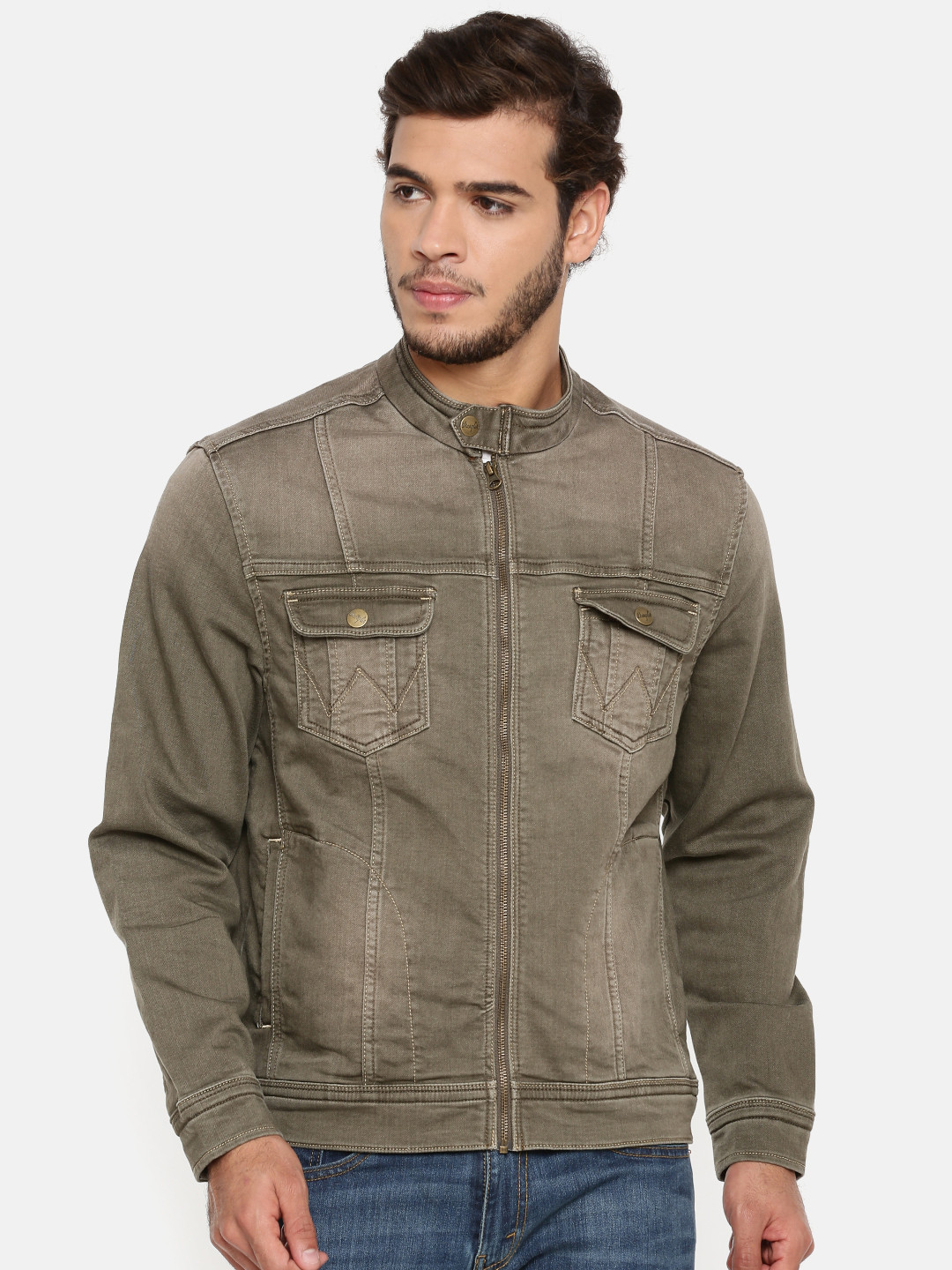 Buy Wrangler Men Olive Green Solid Denim Slim Fit Jacket Jackets for Men 7144466 Myntra