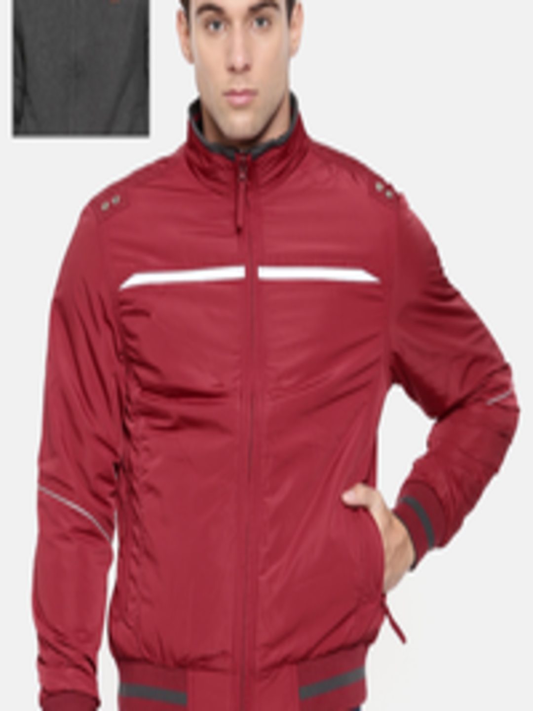 Buy Wrangler Men Red Solid Reversible Slim Fit Bomber Slim Fit Jacket ...