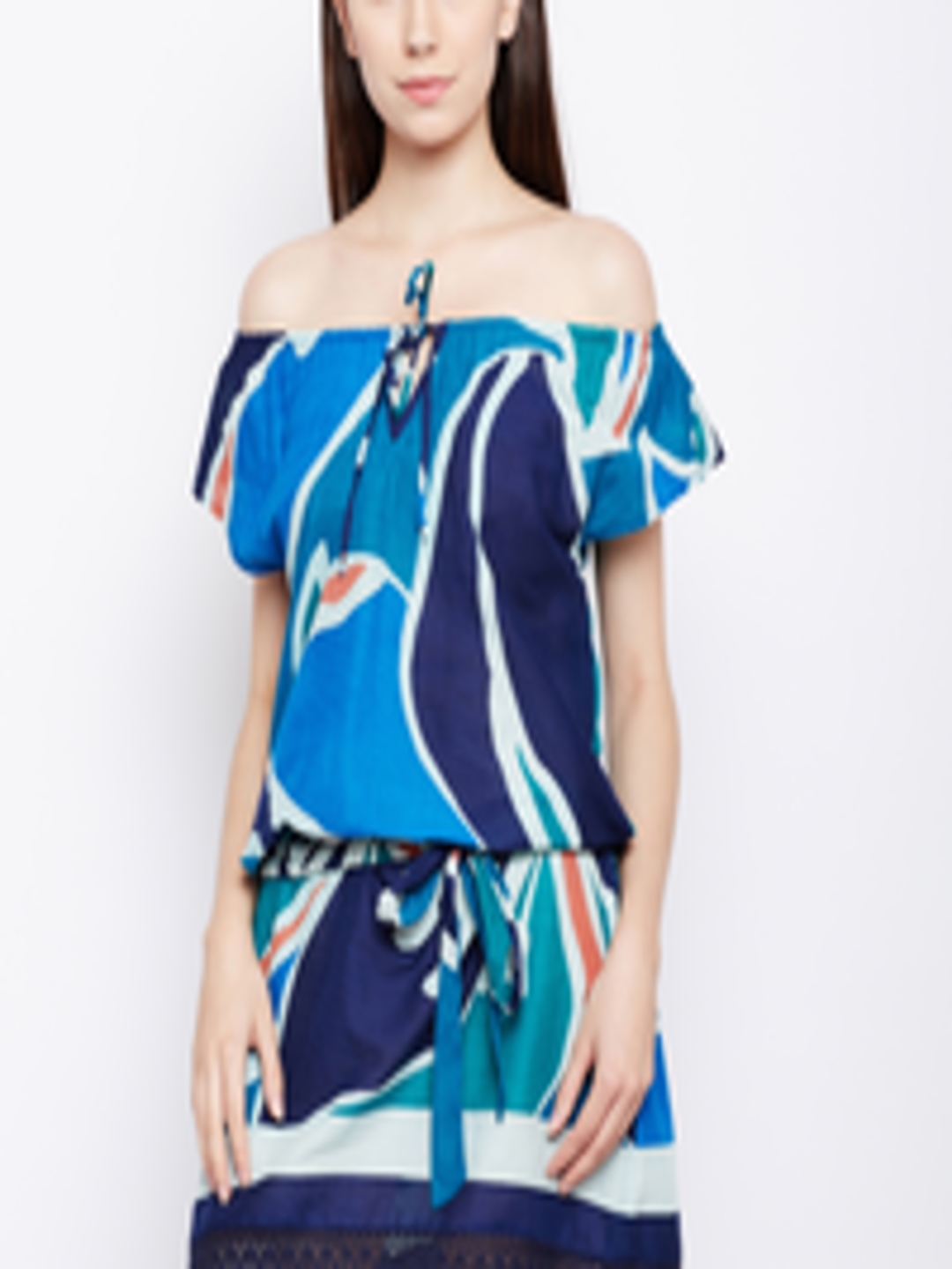 Buy Oxolloxo Women Beachwear Blue Printed Swimming Cover Up Top ...