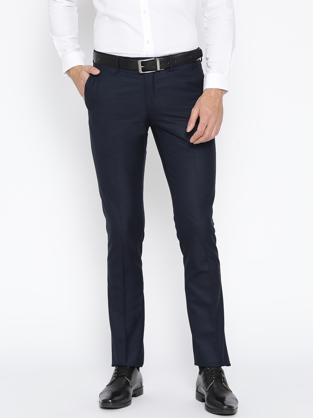 Buy U.S. Polo Assn. Men Navy Blue Slim Fit Solid Formal Trousers ...