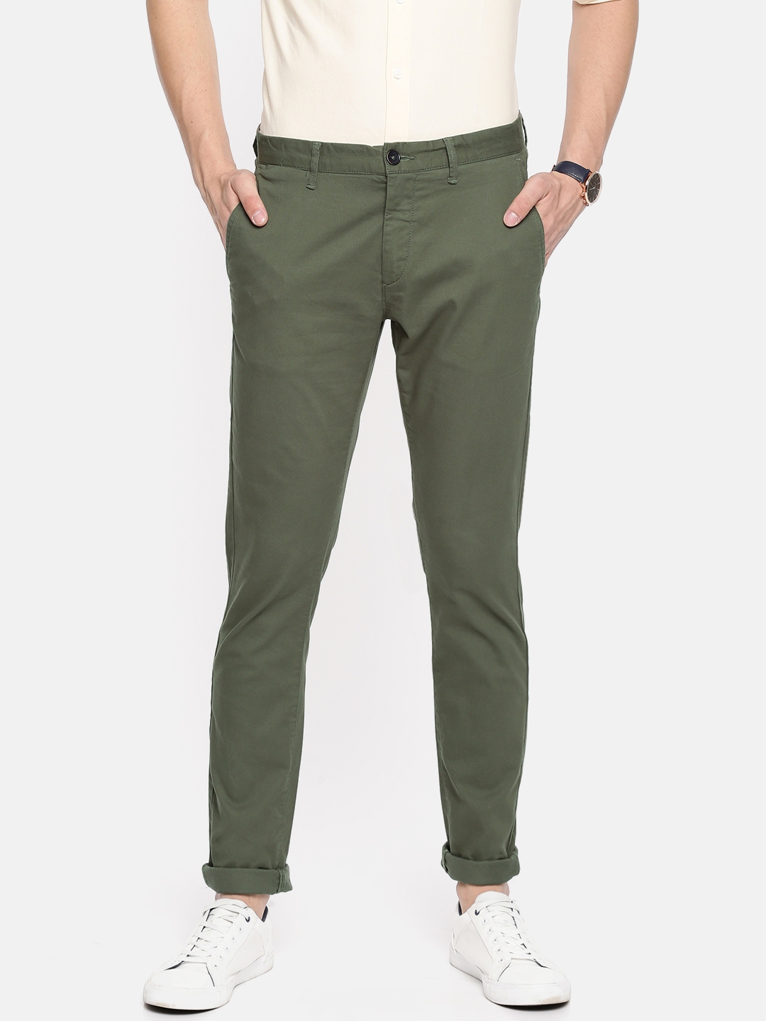 Buy U.S. Polo Assn. Men Olive Green Slim Fit Solid Chinos - Trousers ...