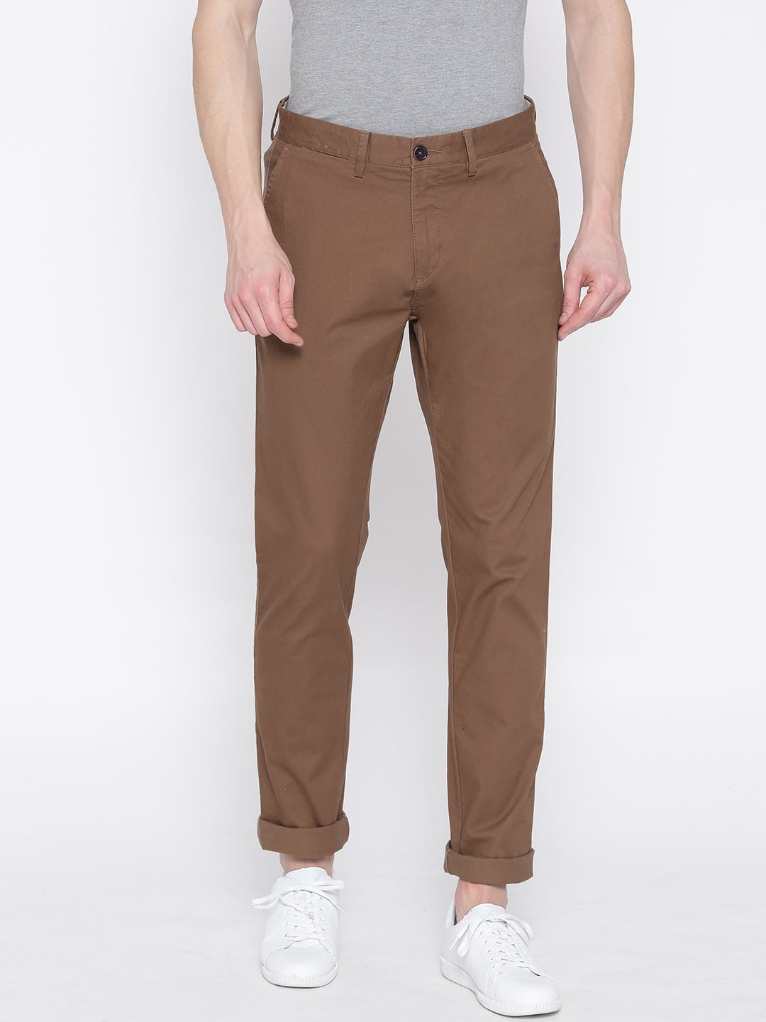 Buy U.S. Polo Assn. Men Brown Slim Fit Solid Regular Trousers ...