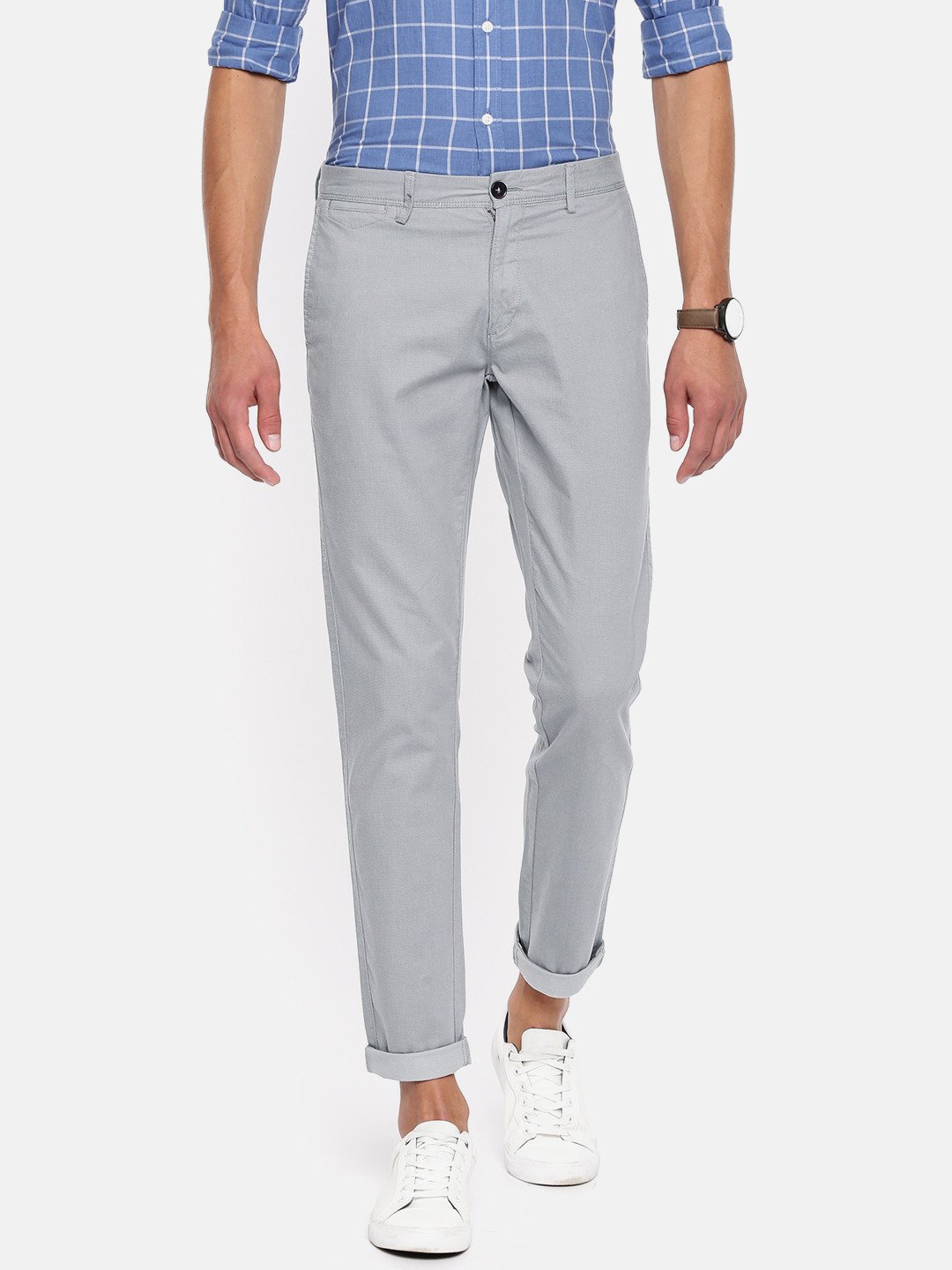 Buy U.S. Polo Assn. Men Grey Slim Fit Solid Chinos - Trousers for Men ...