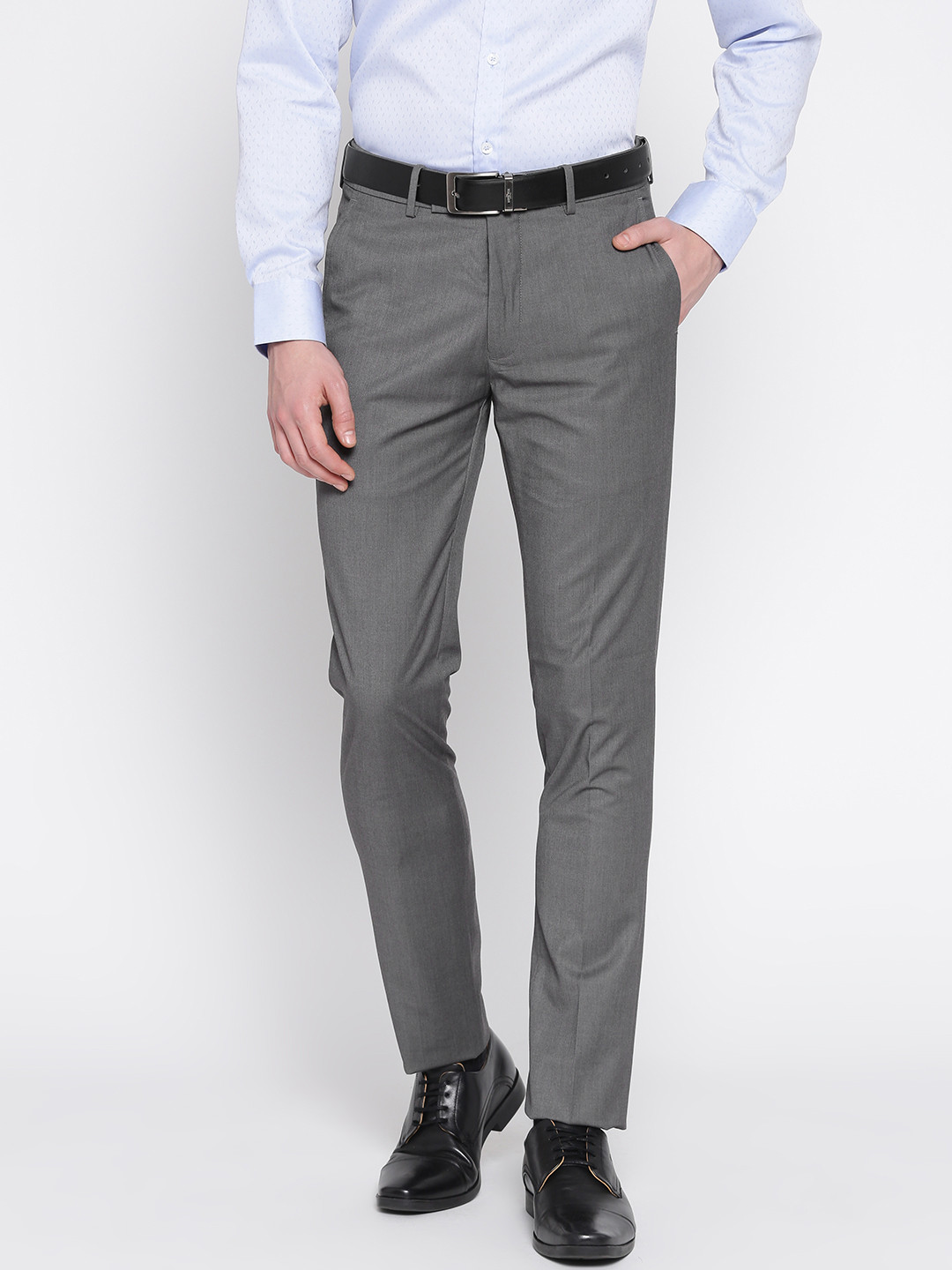 Buy U.S. Polo Assn. Men Grey Super Slim Fit Solid Formal Trousers ...